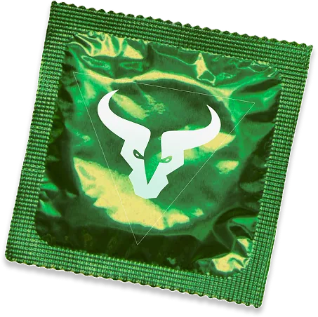 Condom packet with the bull logo on it